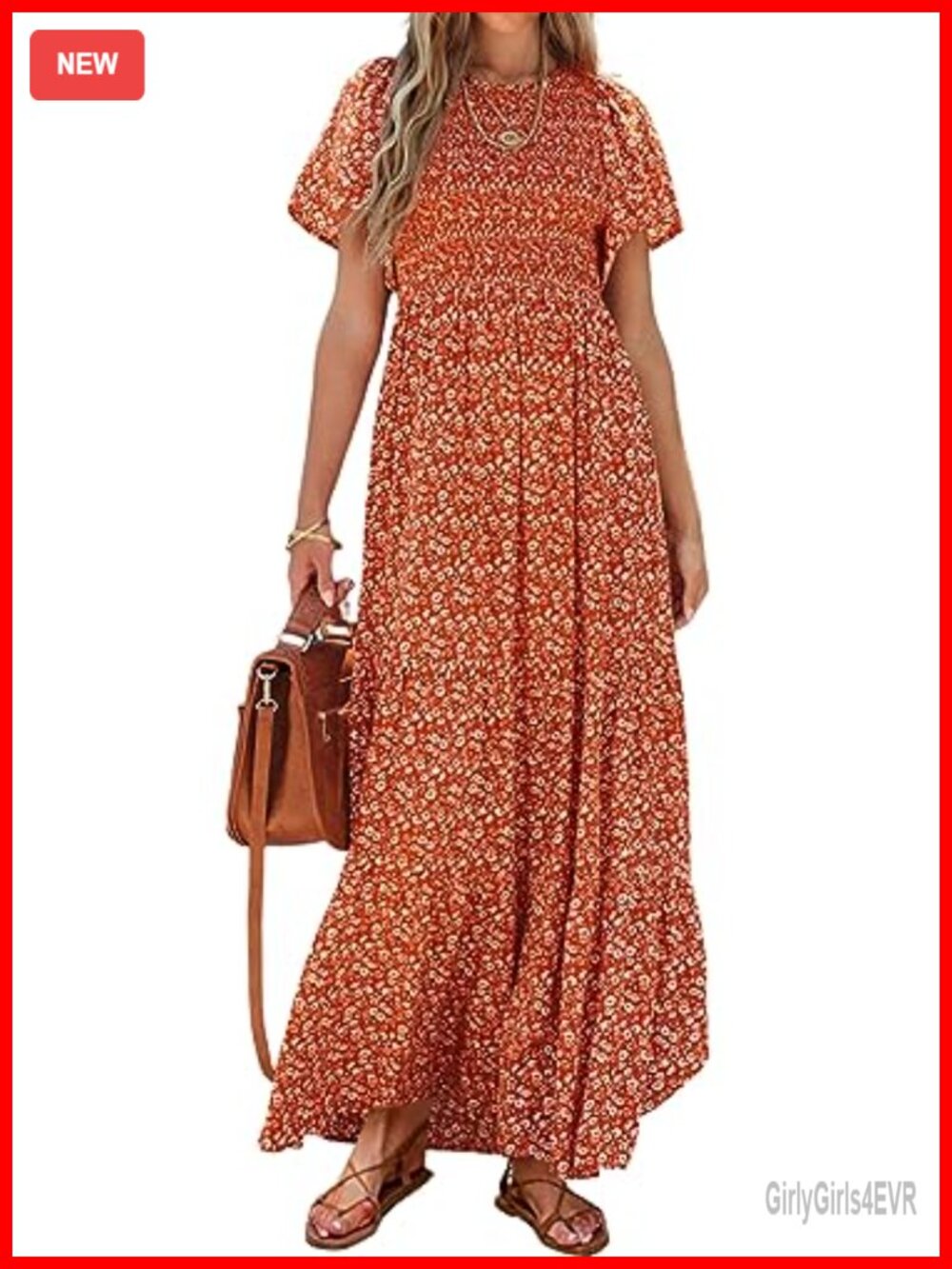 Women's Floral Maxi Dress Flutter Sleeve Smocked Summer Casual A-Line